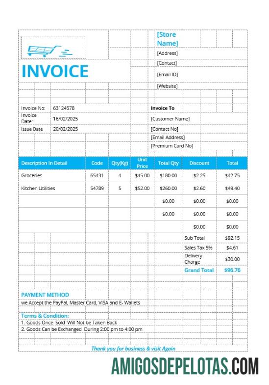 para download Modelo de fatura de loja de varejo